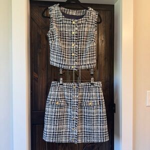 Vineyard Vines SET Bouclé Button-Front Chic Houndstooth Skirt Set